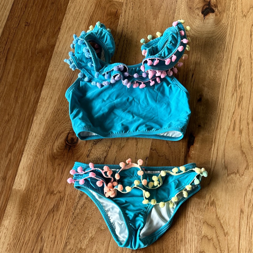 PQ Swim Turquoise Girls Pom-Pom Bikini Set